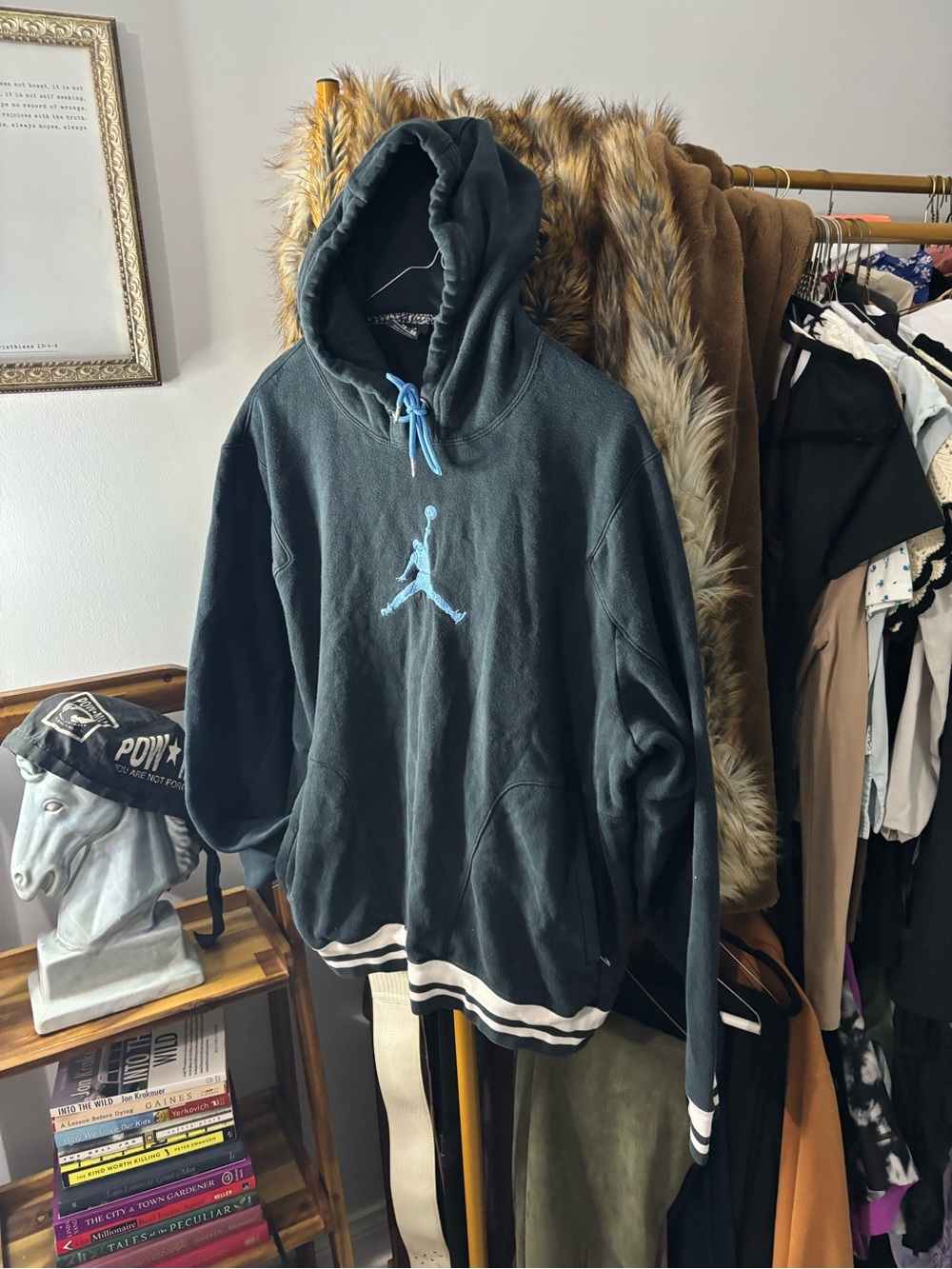 Jordan Black Hoodie with Light Blue Jumpman Logo - Men's Pullover
